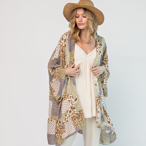 easel Kimonos & Yukatas New Easel Patchwork Quilt Kimono Coverup